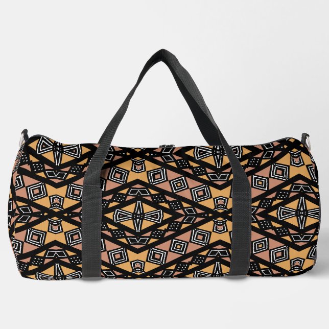 Geometric Mudcloth Bogolan Print Duffle Bag (Front)