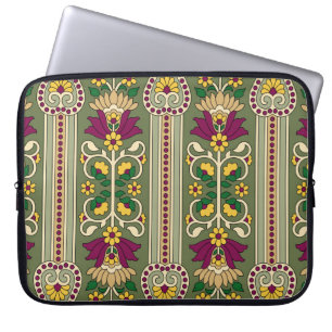 Geometric Mughal Paisley pattern on green backgrou Laptop Sleeve