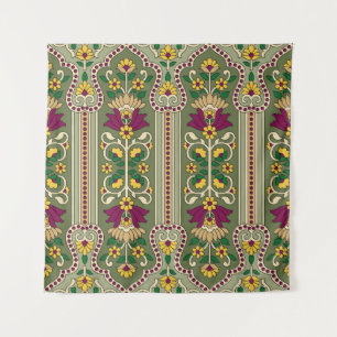 Geometric Mughal Paisley pattern on green backgrou Tapestry