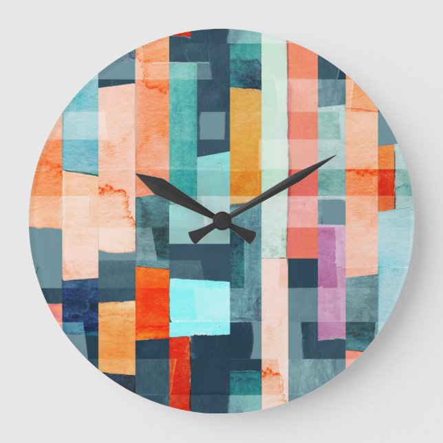 Geometric multicolor stripes, trendy pattern. large clock (Front)