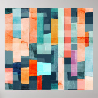 Geometric multicolor stripes, trendy pattern. poster