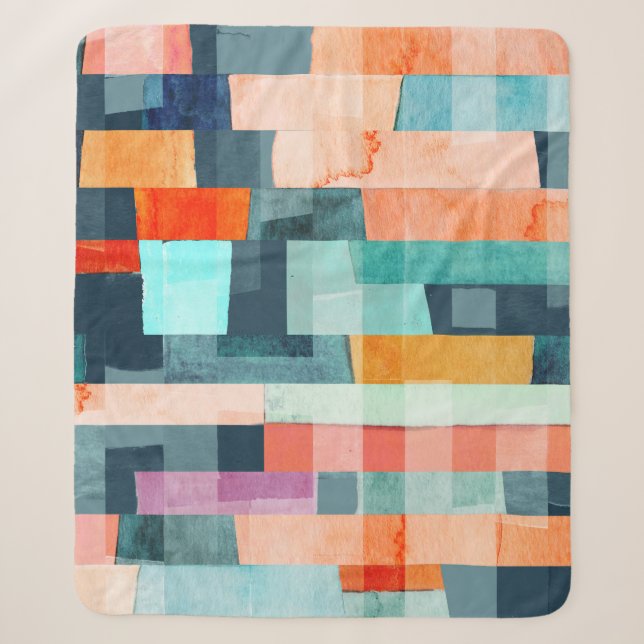 Geometric multicolor stripes, trendy pattern. sherpa blanket (Front)