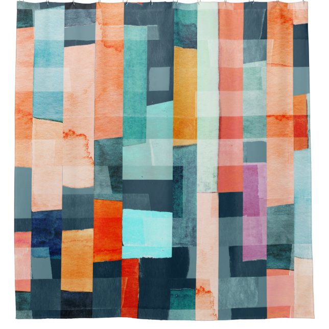 Geometric multicolor stripes, trendy pattern. shower curtain (Front)