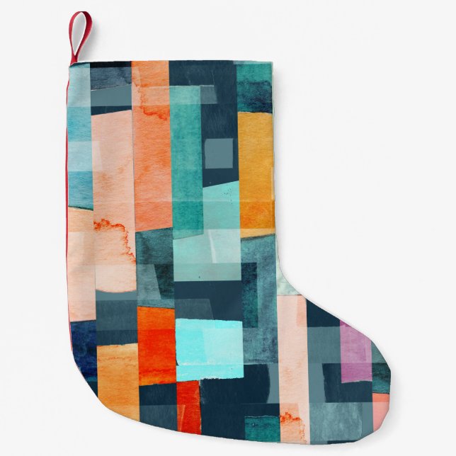 Geometric multicolor stripes, trendy pattern. small christmas stocking (Front)