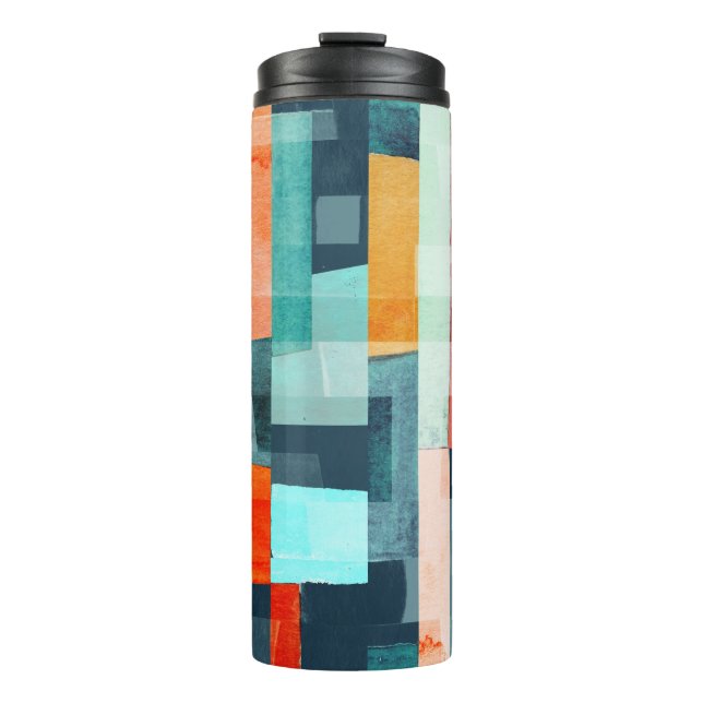 Geometric multicolor stripes, trendy pattern. thermal tumbler (Front)