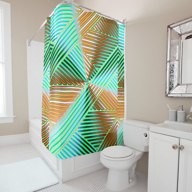 Geometric Multicolored Gradient Lines Modern Shower Curtain (Creator Uploaded)