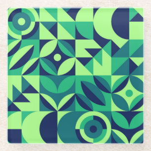 Geometric mural: modern vintage design. glass coaster