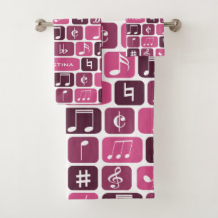 Geometric Music Notes Pink Bath Towel Set