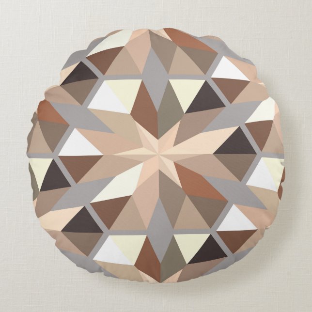 Geometric Natural Colours Pattern Round Cushion (Front)