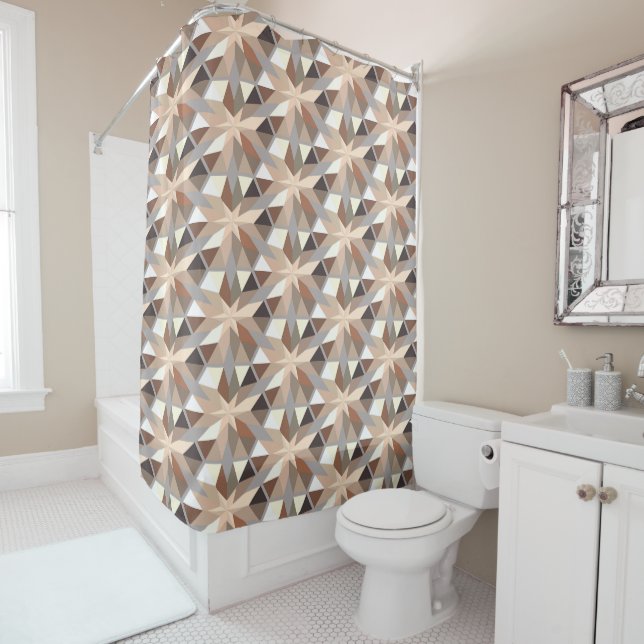 Geometric Natural Colours Pattern Shower Curtain (In Situ)