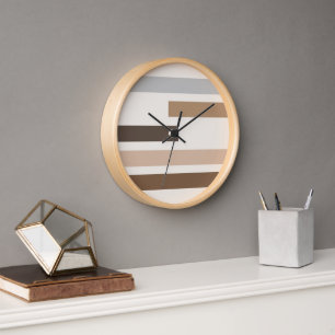 Geometric Natural Earth Tones Stripes Art Pattern Clock