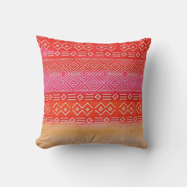 Geometric Navajo Pattern Pink Bohemian BOHO Desert Cushion (Front)