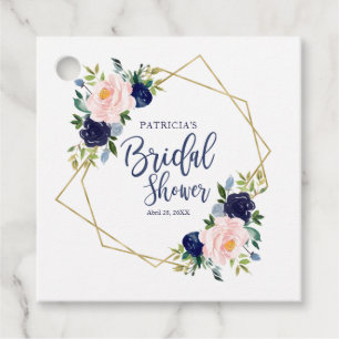 Geometric Navy Blue Gold Floral Bridal Shower Favour Tags