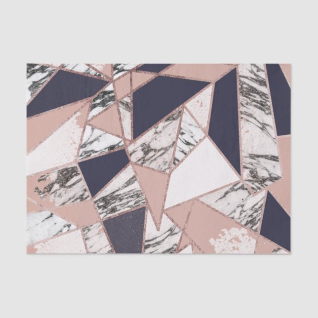 Geometric Navy Blue Peach Marble and Rose Gold Tissue Paper (Front)