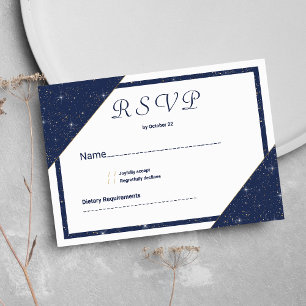 Geometric navy blue white gold glitter RSVP Invitation