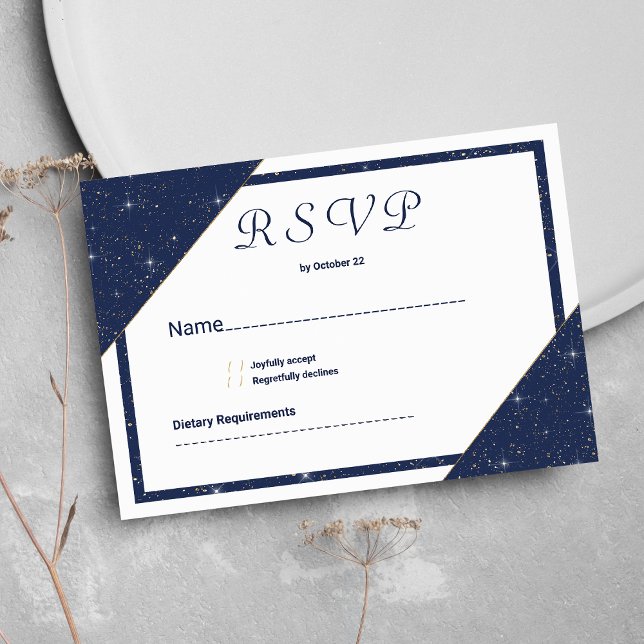 Geometric navy blue white gold glitter RSVP Invitation (Geometric navy blue white gold glitter RSVP)
