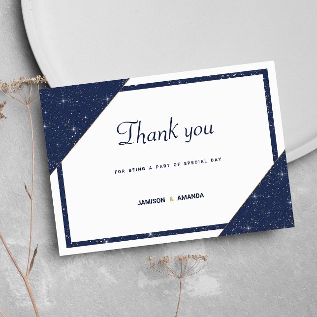 Geometric navy blue white gold glitter Thank You Invitation (Geometric navy blue white gold glitter Thank You)