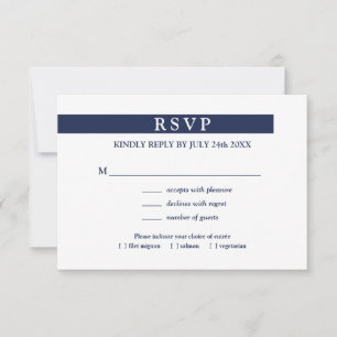 Geometric Navy Blue White Menu Choice Wedding RSVP