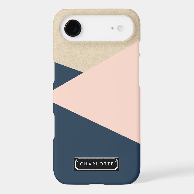 Geometric Navy & Blush Pink Personalised Case-Mate iPhone Case (Back)