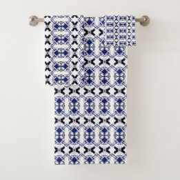 Geometric Navy White Black Bath Towels