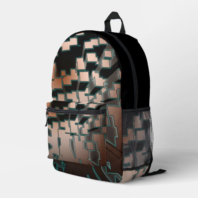Geometric Neon Futuristic Extrusion Pattern Printed Backpack (Back Corner Right)