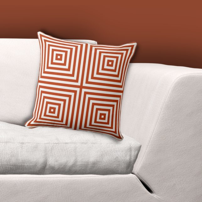 Geometric Nested Box Pattern White-Orange  Cushion (Geometric Nested Box Pattern White-Orange Throw Pillow)