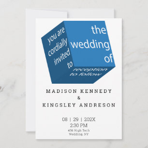 Geometric New High Tech Epic Blue Cube Budget Invitation