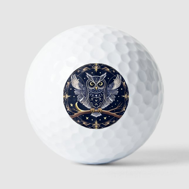 🦉 Geometric Night Owl Golf Balls Night Sky ⛳ (Front)