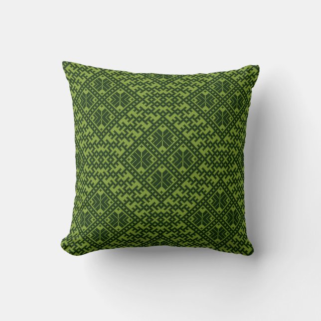 Geometric nordic pattern in green cushion (Front)