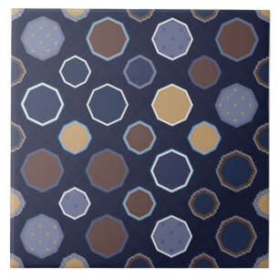 Geometric, octagon, diagonal lines, polka dots ceramic tile