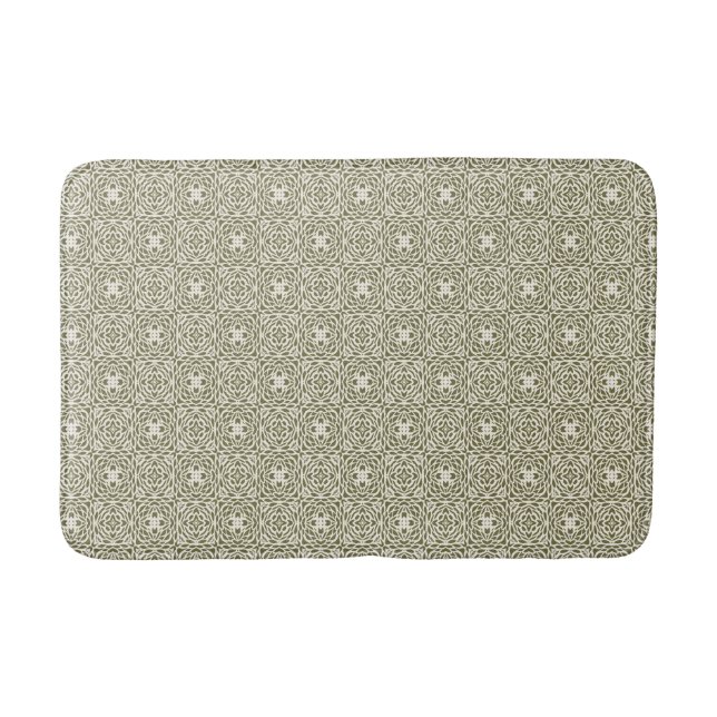 Geometric Olive Floral Lattice  Bath Mat (Front)