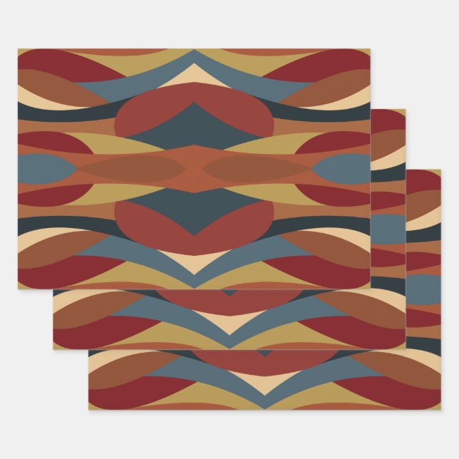 Geometric Opaque Stained Glass Style Abstract  Wrapping Paper Sheet (Set)