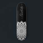 Geometric Optical Illusion Monogram Skateboard<br><div class="desc">A vibrant white on black abstract mandala pattern skateboard with a stunning symmetrical pattern. Unique and bold symbol of the universe.</div>