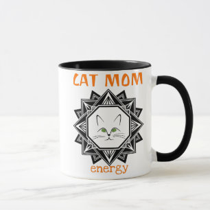 Geometric Orange and Black Cat Mum - Gift For Mum Mug