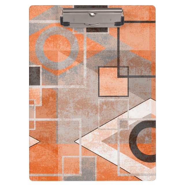 Geometric orange grey grunge stylish clipboard (Front)