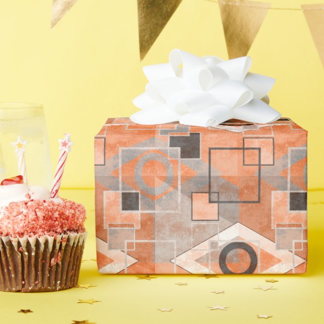 Geometric orange grey grunge stylish wrapping paper (Birthday Party)