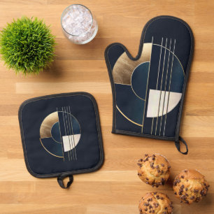 Geometric Orb: A Study in Contrast Oven Mitt & Pot Holder Set