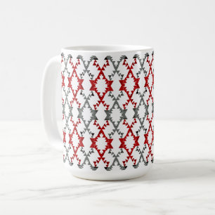 Geometric ornament in red and grey on white. coffee mug