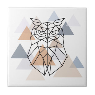 Geometric Owl Design Ceramic Tile