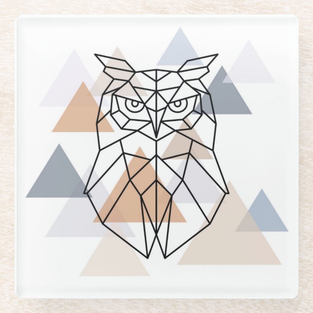 Geometric Owl Design Glass Coaster (Front)