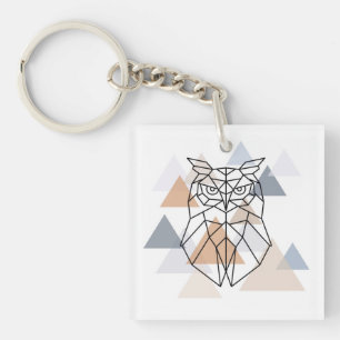 Geometric Owl Design Key Ring