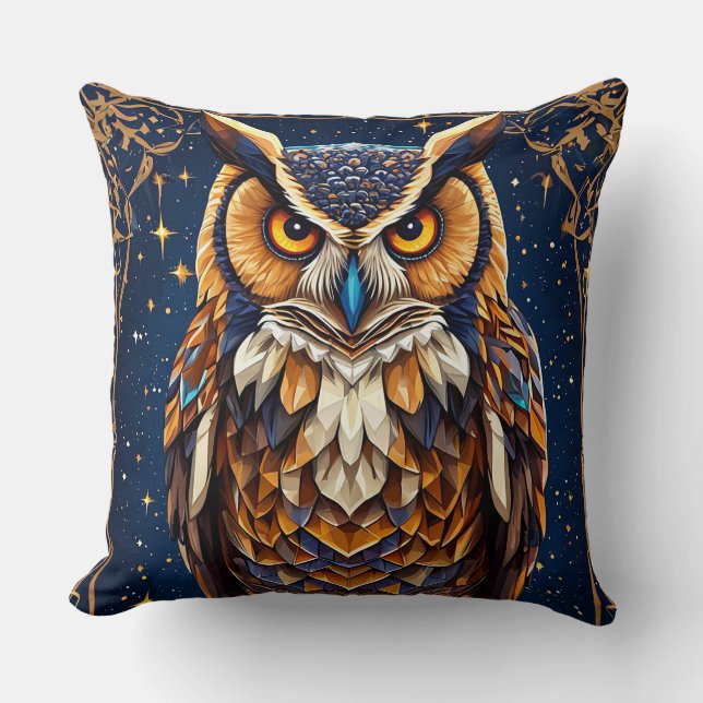 Geometric Owl Design with Sharp Artistic Details Cushion (Front)
