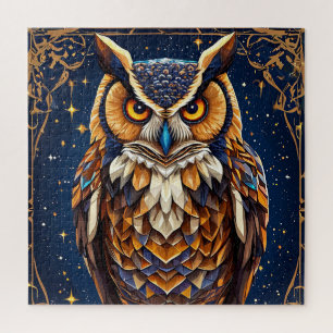🦉 Geometric Owl Glow 🌈 Vibrant Colourful Art Jigsaw Puzzle