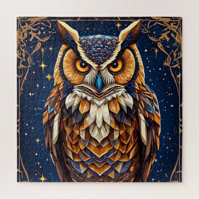 🦉 Geometric Owl Glow 🌈 Vibrant Colourful Art Jigsaw Puzzle (Vertical)
