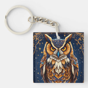 Geometric owl with vibrant colours key ring
