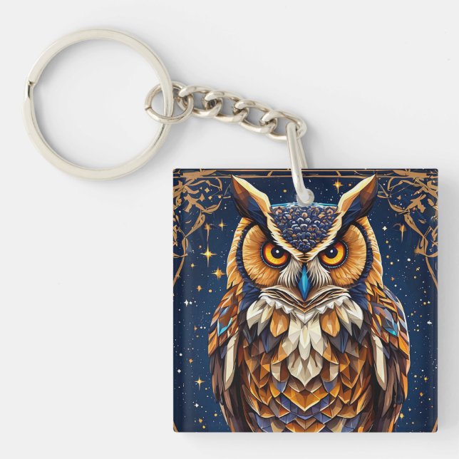 Geometric owl with vibrant colours key ring (Front)