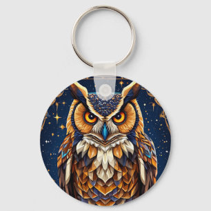 Geometric owl with vibrant colours key ring