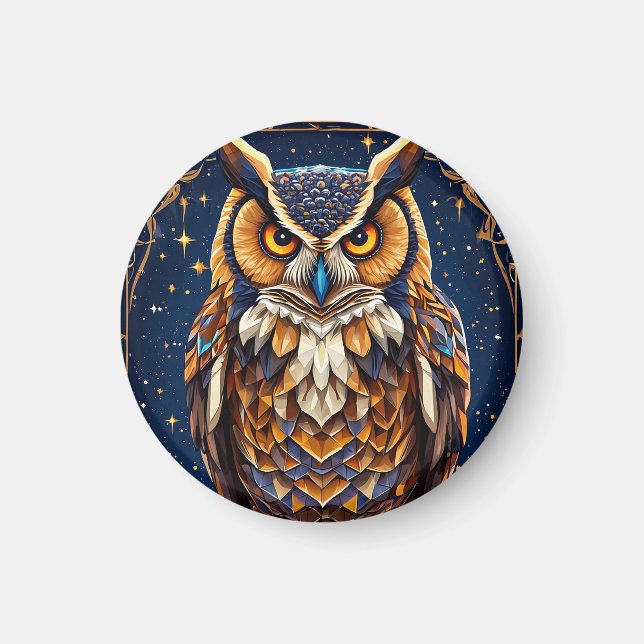 Geometric owl with vibrant colours magnet (Front)
