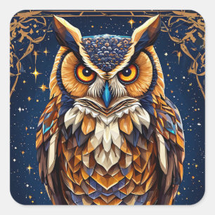 Geometric owl with vibrant colours square sticker