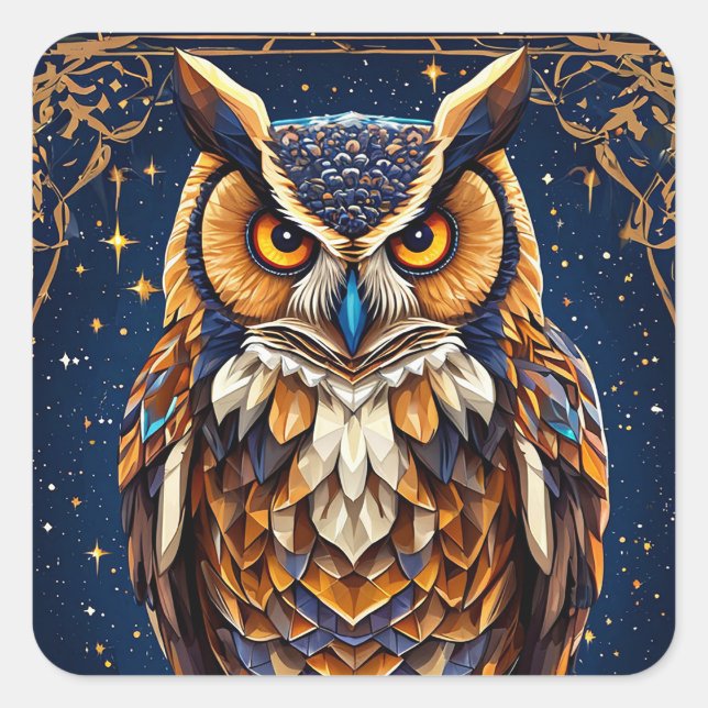 Geometric owl with vibrant colours square sticker (Front)